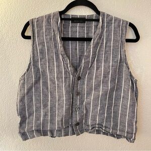 Eskandar Tank Top 100% Linen Striped Button Up Lagenlook Minimalist Quiet Luxury